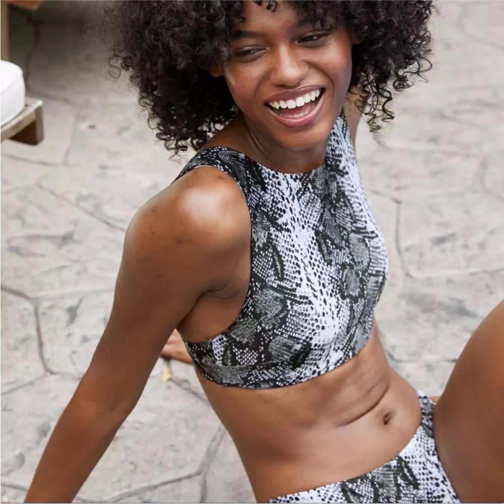 NWT Aerie Snake Print High Neck High Waist Cheeky Bikini Swimsuit